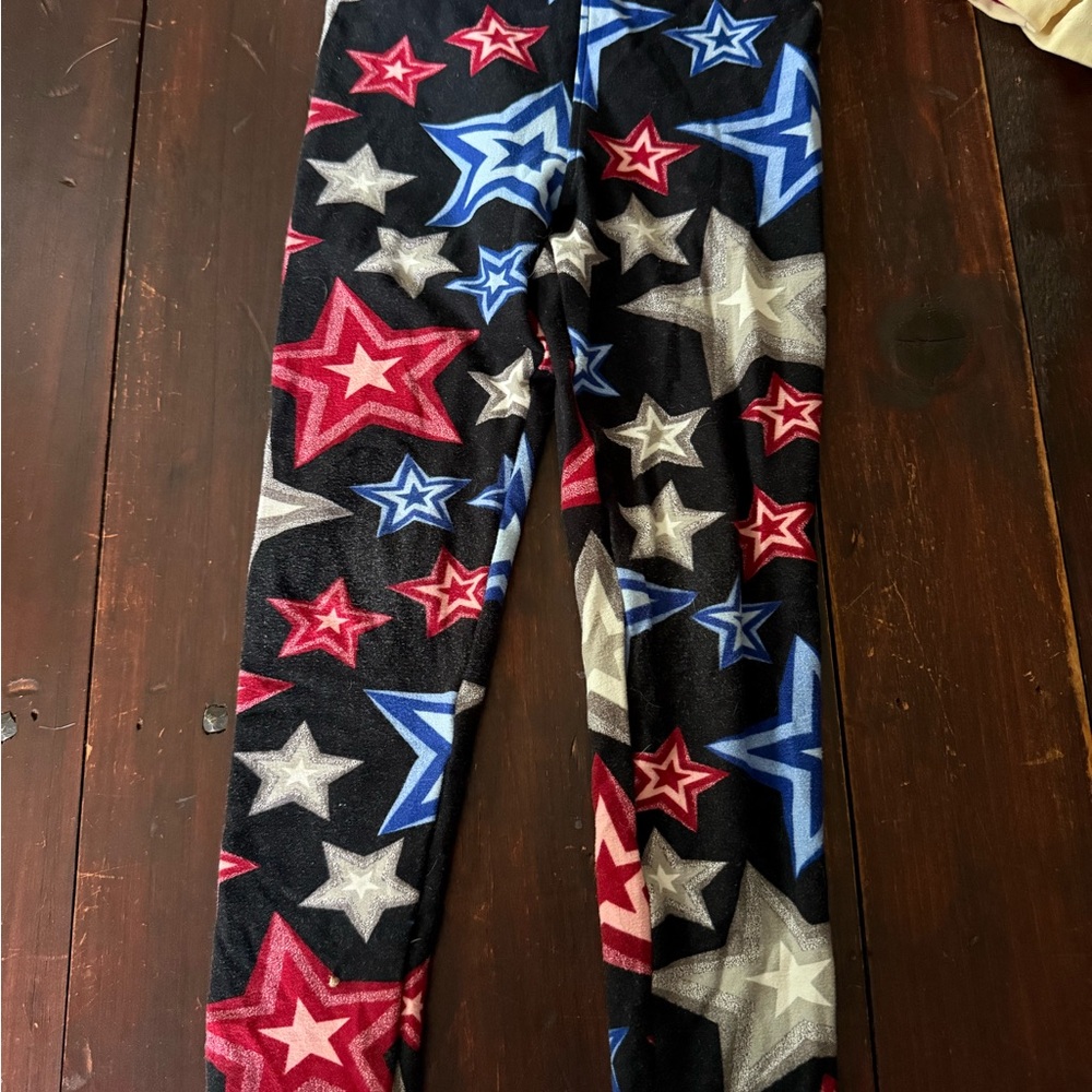 LuLaRoe Kids Black Leggings with Red, Blue & Silver Stars